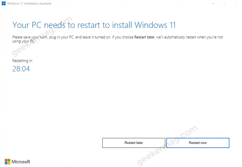 your pc need to restart to install windows 11