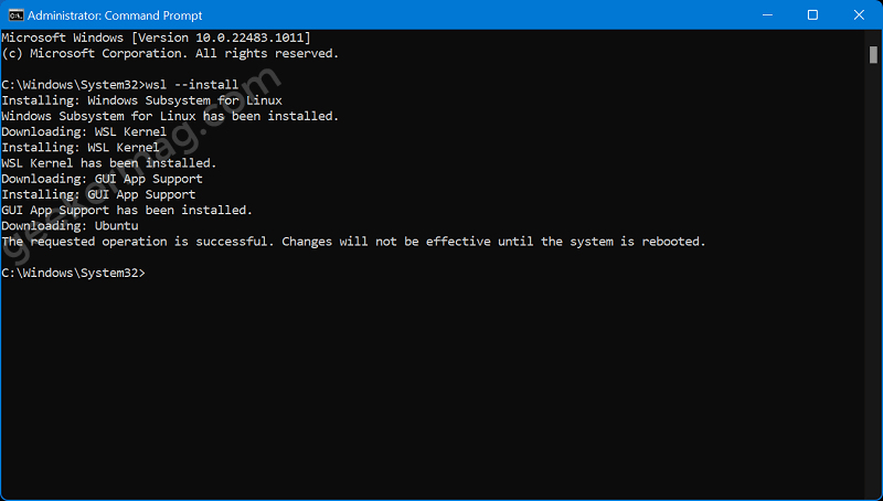 Install WSL using Command Prompt in Windows 11