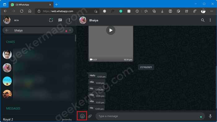 select emoji option in whatsapp web