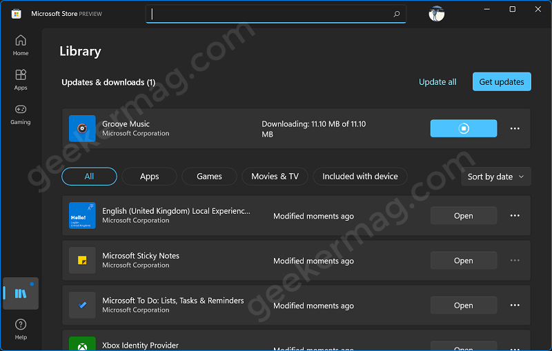 Windows 11 Store - update groove music app