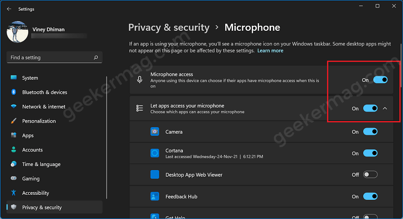 let apps access your microphone settings in windows 11