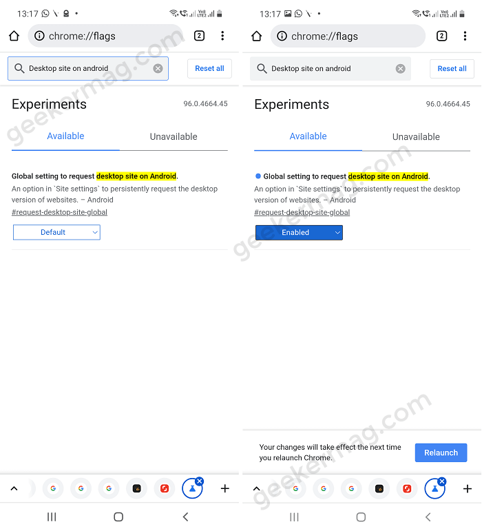 Global setting to request desktop site on Android - chrome for android