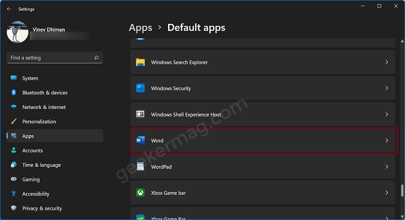 set word as default app windows 11