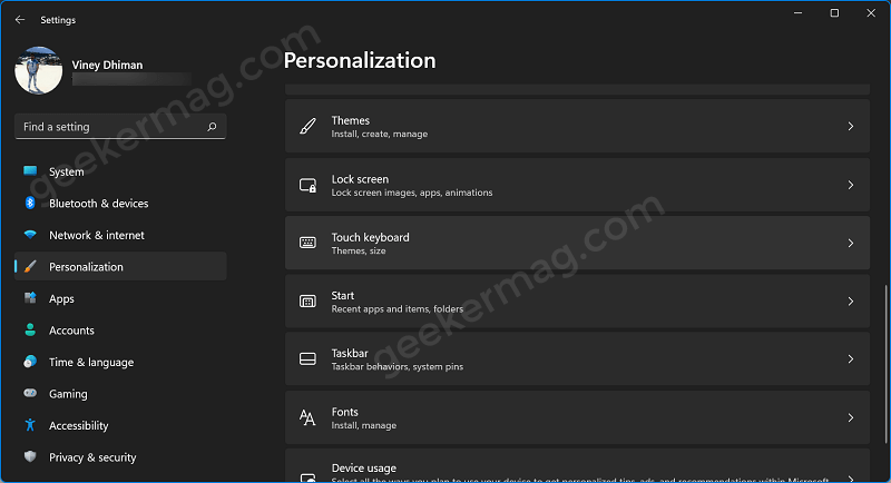 Touch keyboard settings in windows 11
