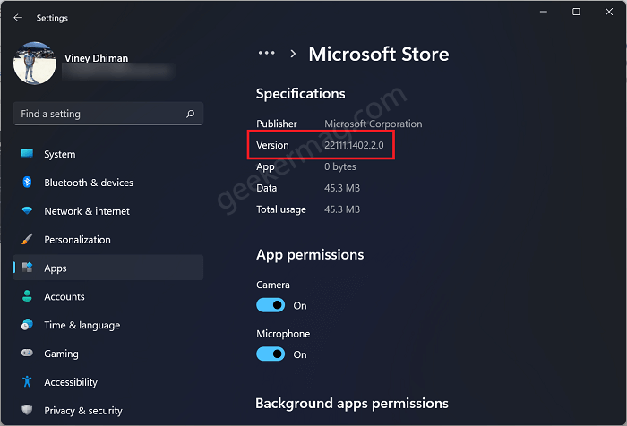 advanced options settings page for app in windows 11