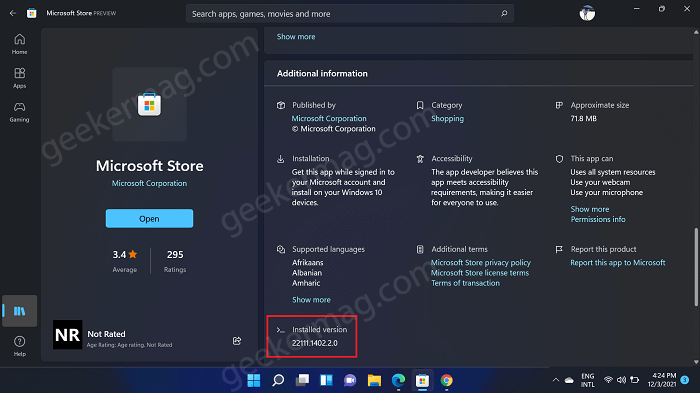 Check installed app version in microsoft store in windows 11