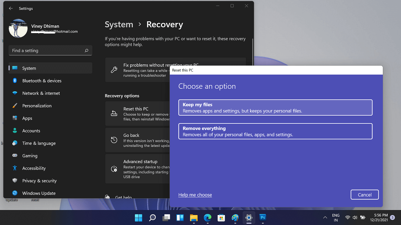 windows 11 reset without internet