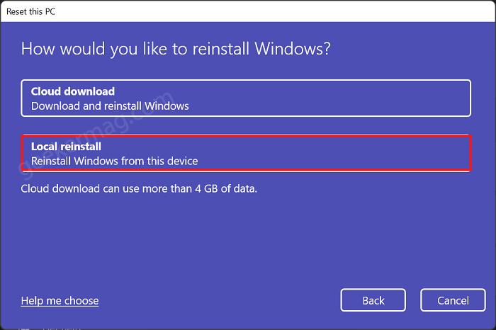 local reinstall - Windows 11 reset this pc