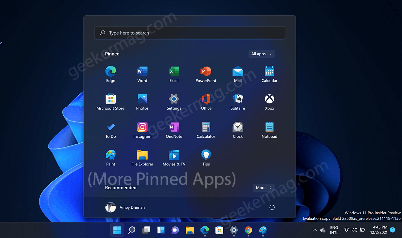 More Pinned apps in Start menu of Windows 11