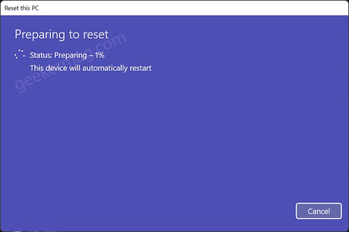 Preparing to reset - Windows 11
