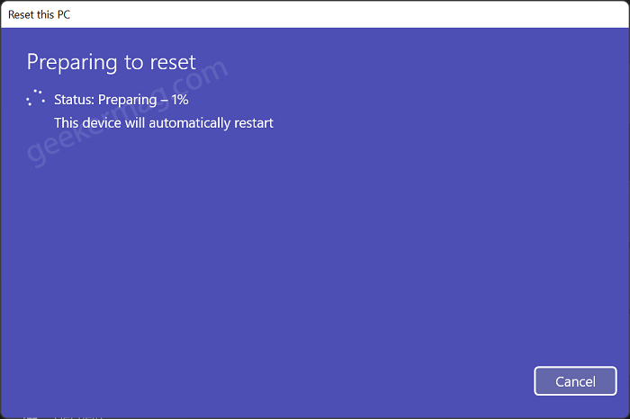 Preparing to reset Windows 11