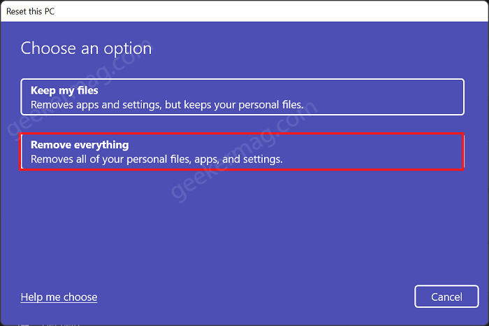 remove everything - Windows 11 reset this pc