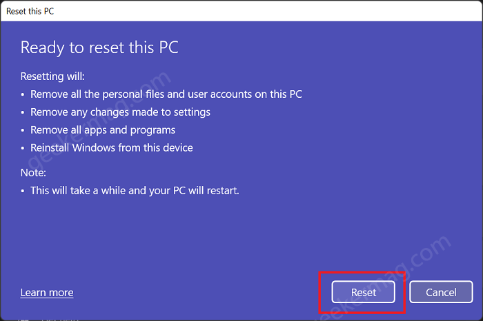 ready to reset your pc- Windows 11 reset this pc