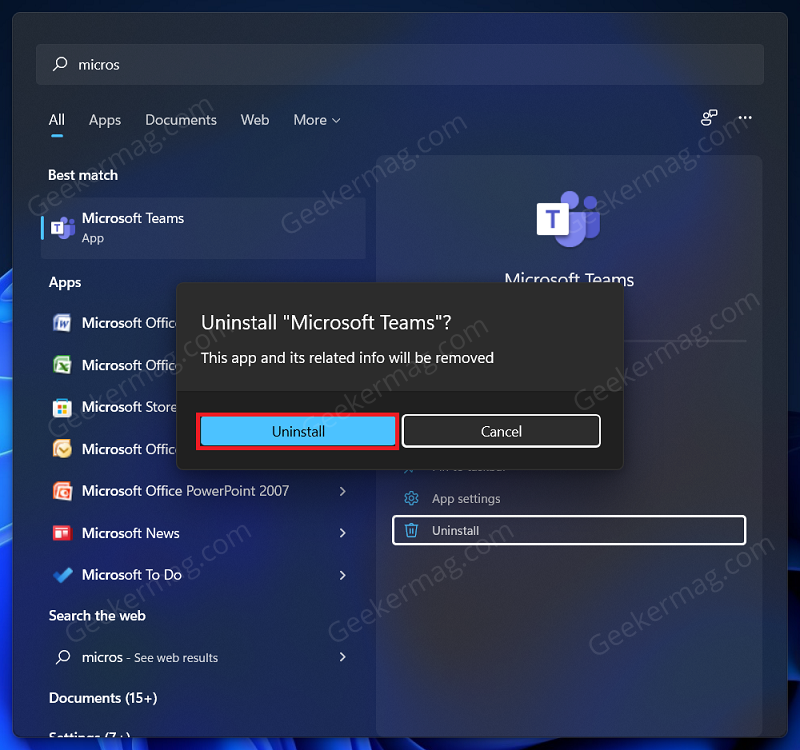 Uninstall Microsoft Teams