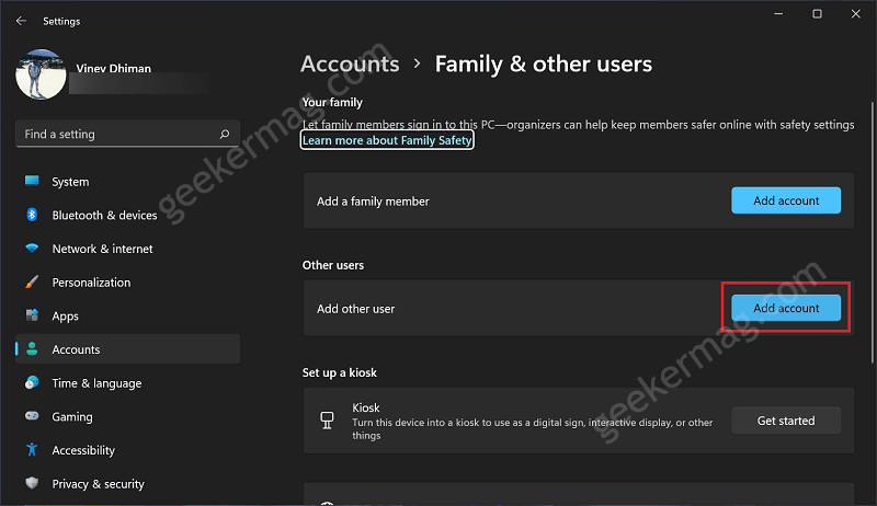 How to Add or Remove New User Account in Windows 11