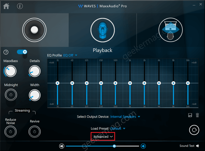 Advanced settings waves maxxaudio pro