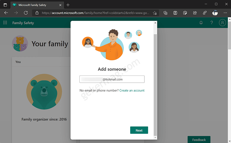 Add someone family safety dashboard