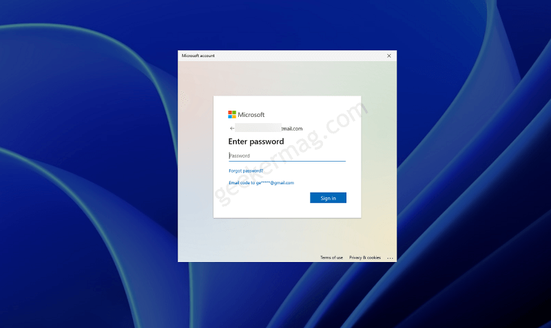 Enter Microsoft account credentials