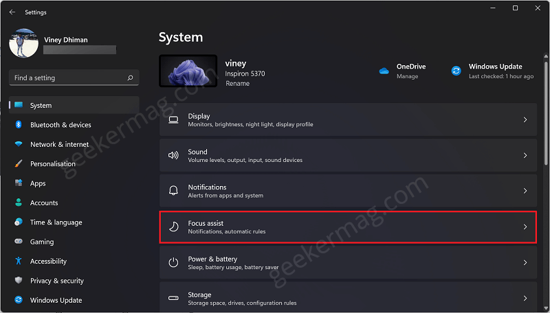 How To Turn On Or Off Focus Assist In Windows 11 | itechguides