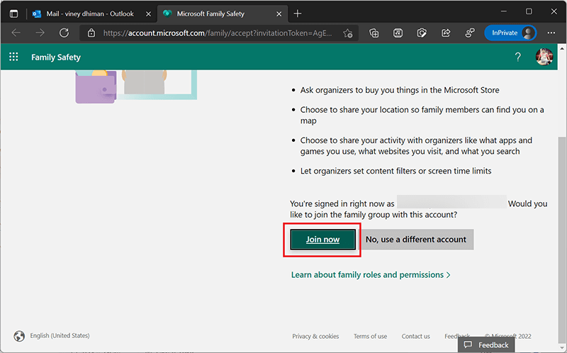 Join now family group account in windows 11