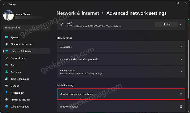 More network adapter options in windows 11