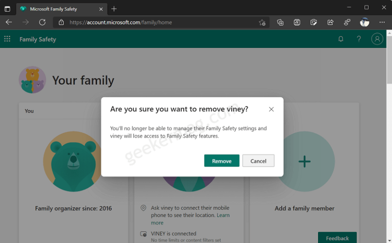 remove family member account windows 10