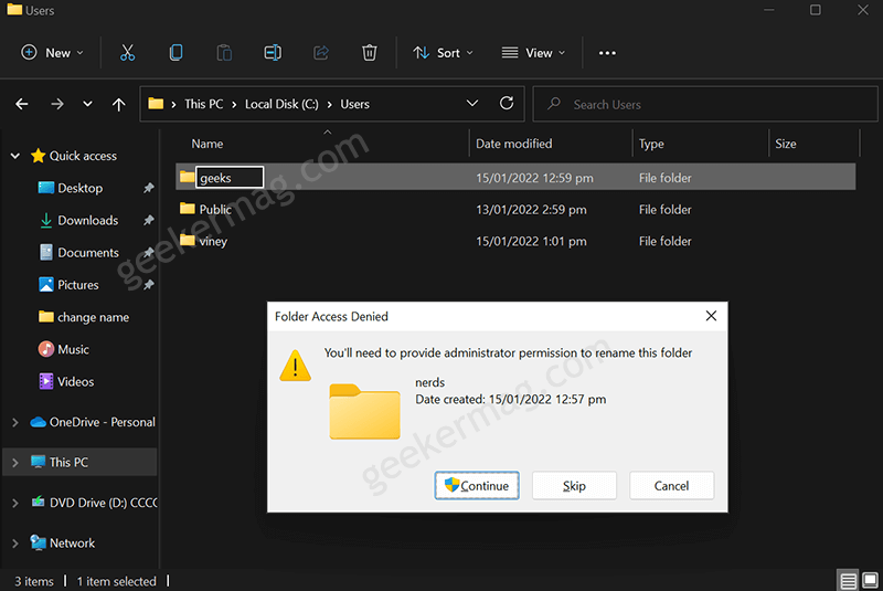 Folder Access denied warning in windows 11
