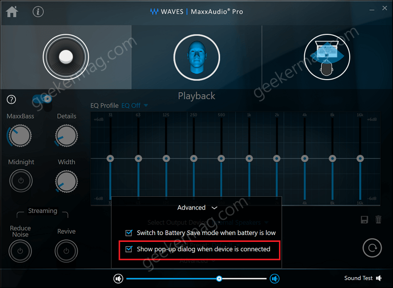 Show pop-up dialog when device is connected - waves maxxaudio pro