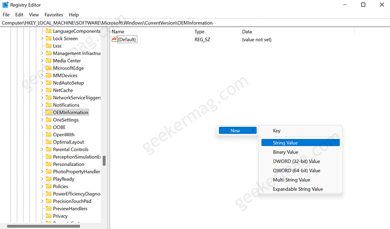 Create New String Value in Windows 11