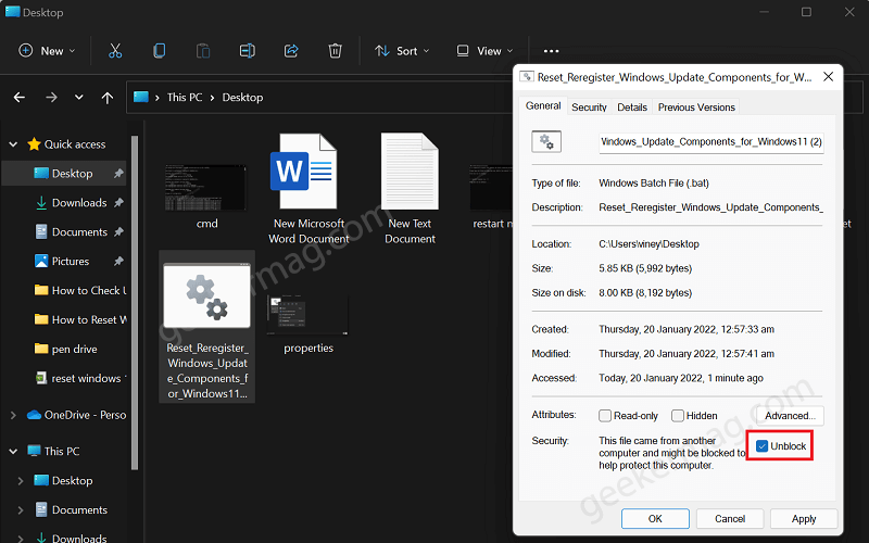 unblock . bat file in windows 11