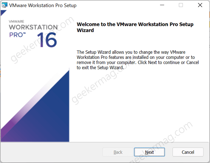 VMware workstation pro setup wizard