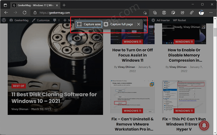 Select web capture tool options 