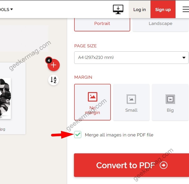 Check merge all images in single PDF option