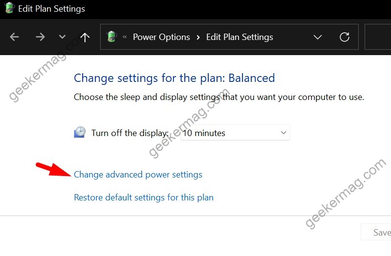 Click on Advanced power settings