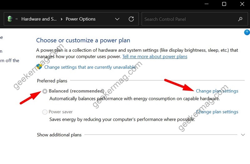 Click on Change Plan Settings