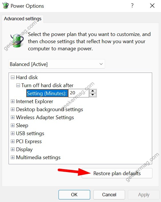 Click on Restore settings