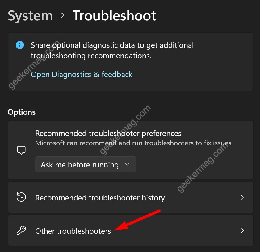 Click on other troubleshooters