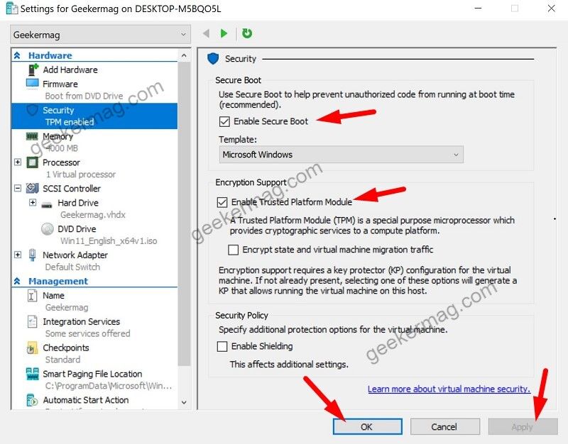 Enable Secure boot and TPM module