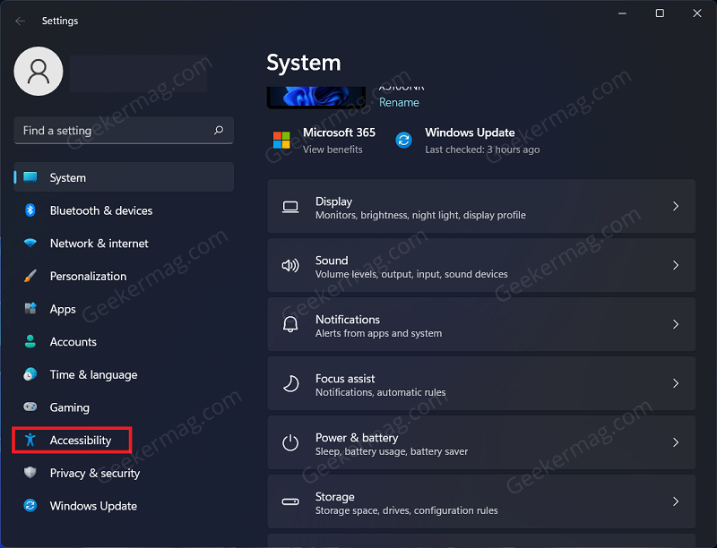 Accessibility Settings in windows 11
