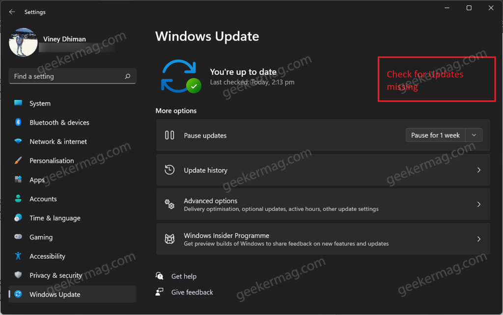 Fix - 'Check for update'  Option Missing in Windows 11