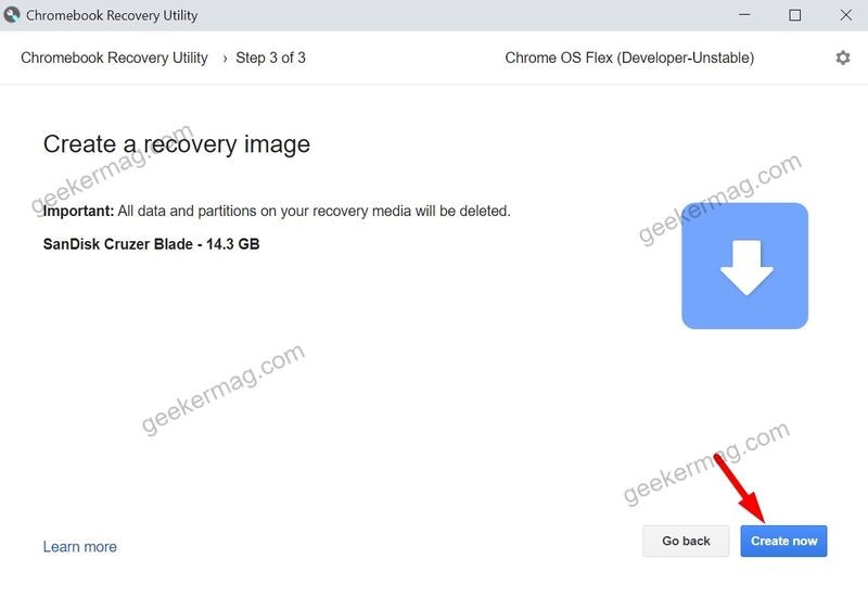 Create recovery image chrome os flex