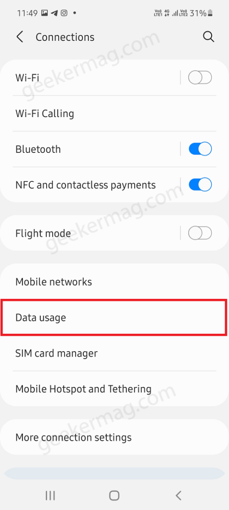 Samsung Data Usage options