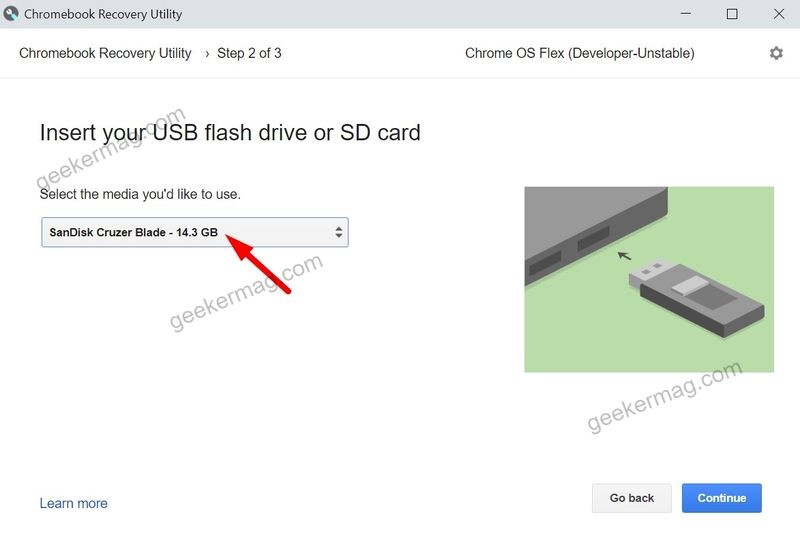 Chromebook recovery utility - insert your usb flash drive