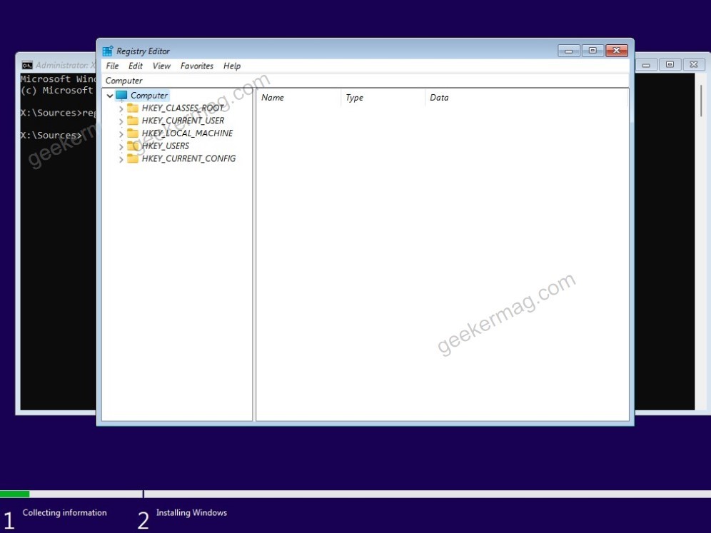 run registry editor from windows setup