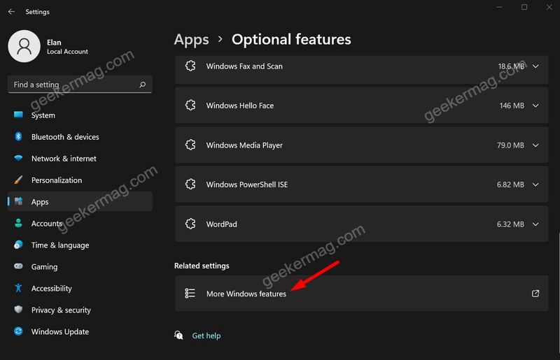 More optional features in Windows 11
