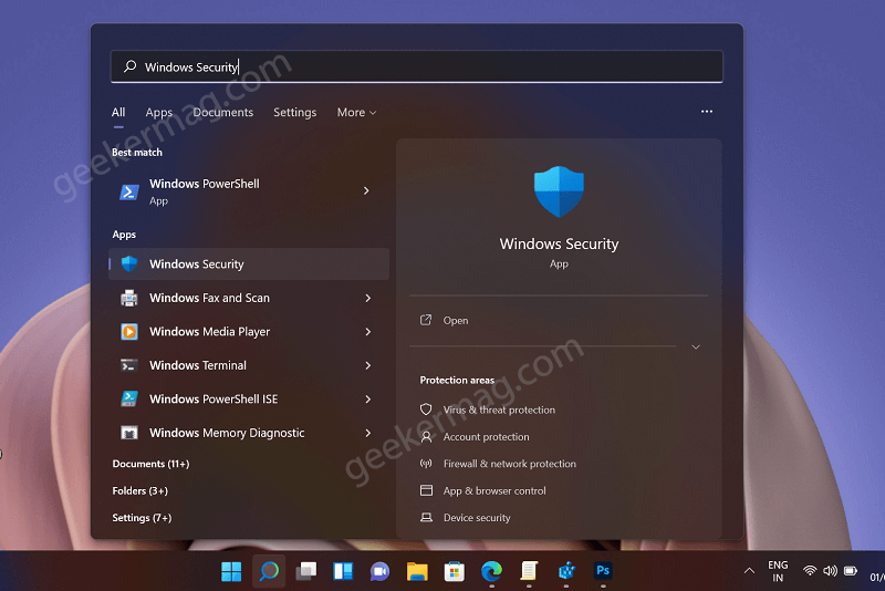 open windows security app in windows 11