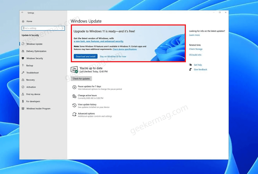 update to windows 11 not showing