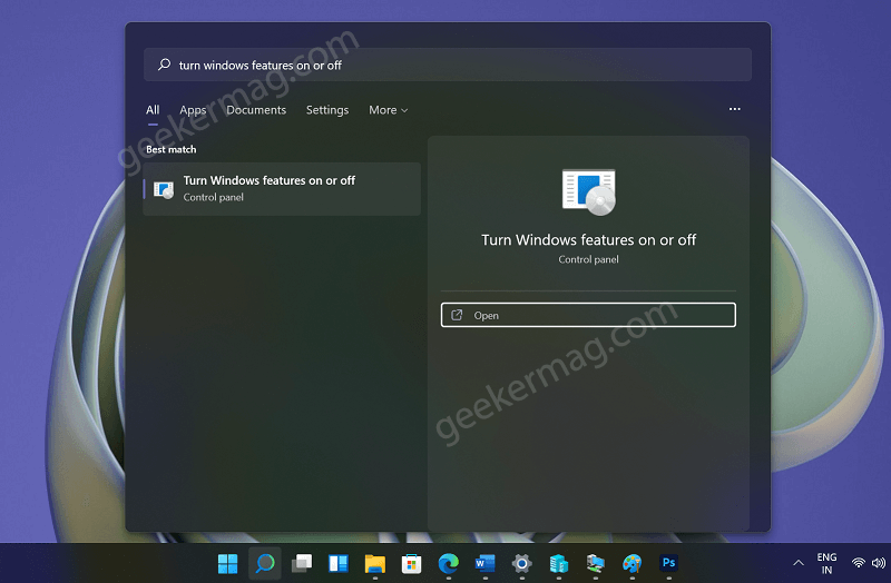 Turn windows features on and off in windows 11