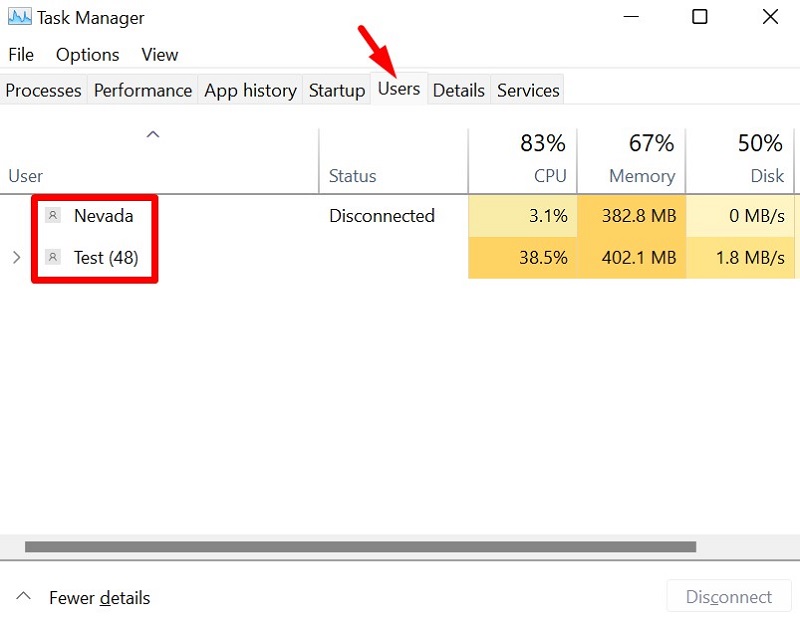 Check Users in Task Manager