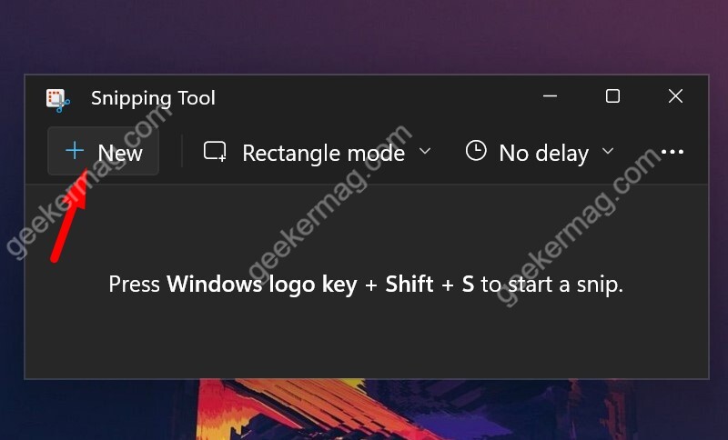 Click on New to take a screenshot snipping tool in windows 11